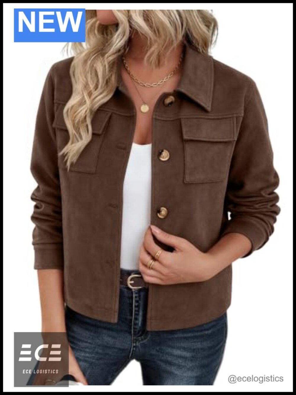Faux Suede Cropped Jacket Button Down Shacket Loose Fit Long Sleeve Fall
